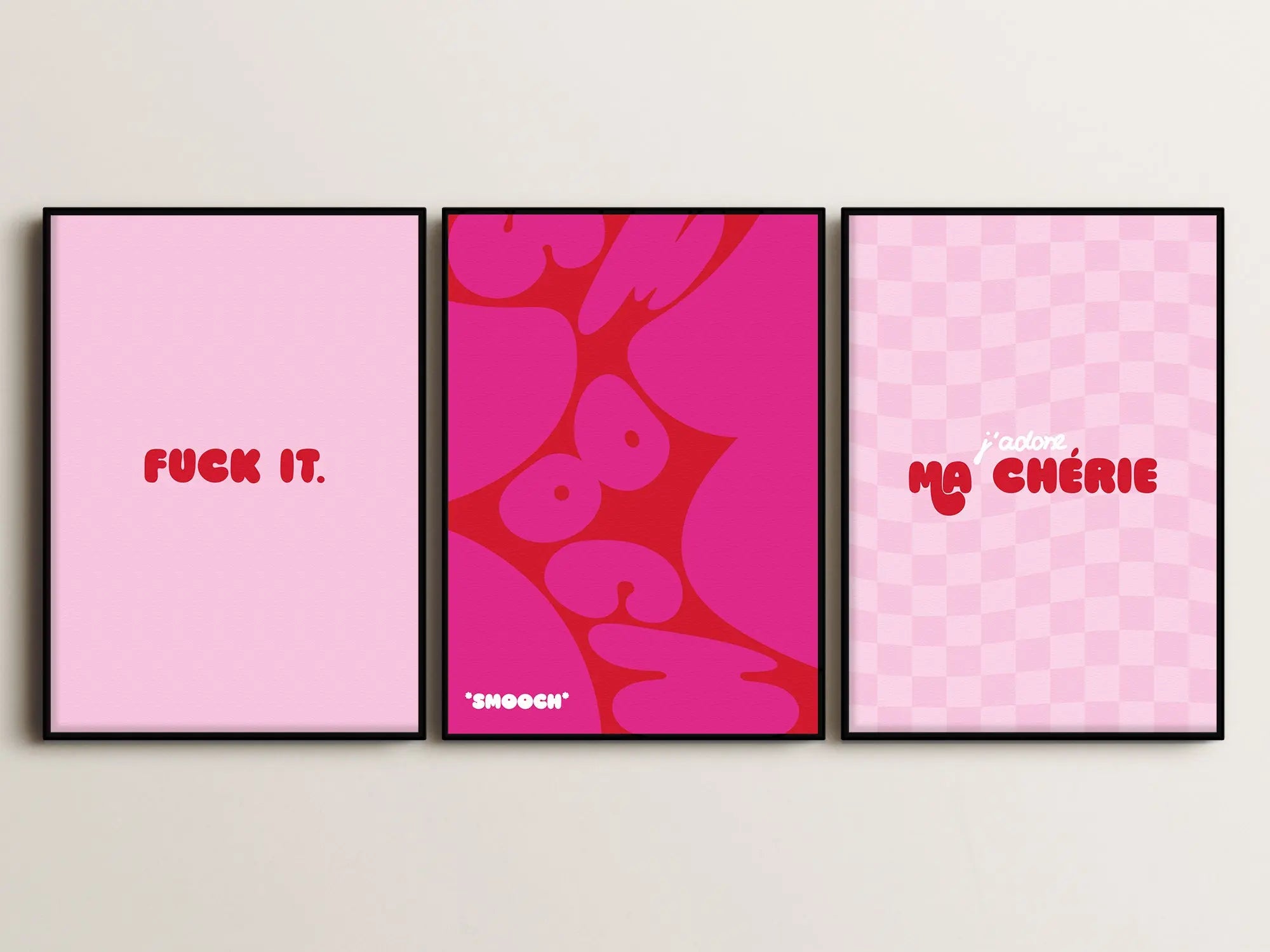 Pink And Red Serie (3 Poster) 50x70cm im Holzrahmen SET007 frame4u