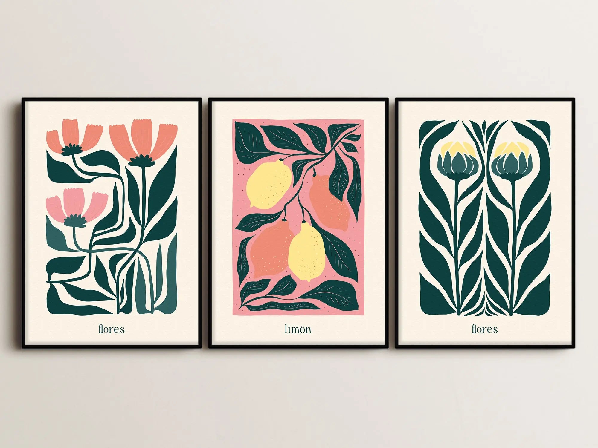 Pink And Yellow Flowers Serie (3 Poster) 50x70cm im Holzrahmen SET006 frame4u