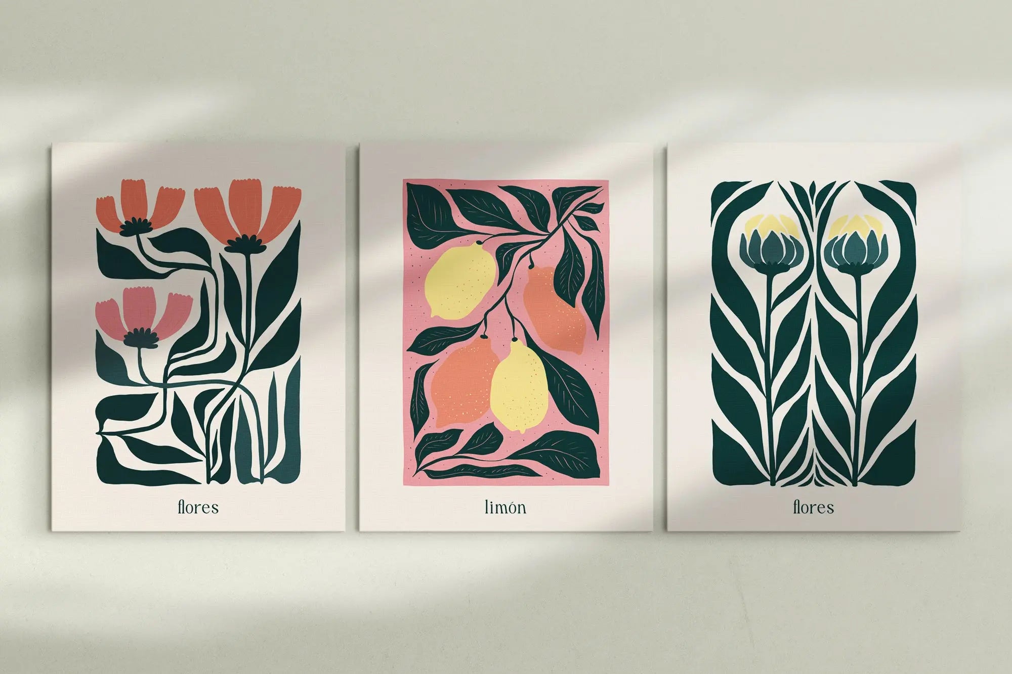 Pink And Yellow Flowers Serie (3 Poster) ohne Rahmen SET006-D frame4u